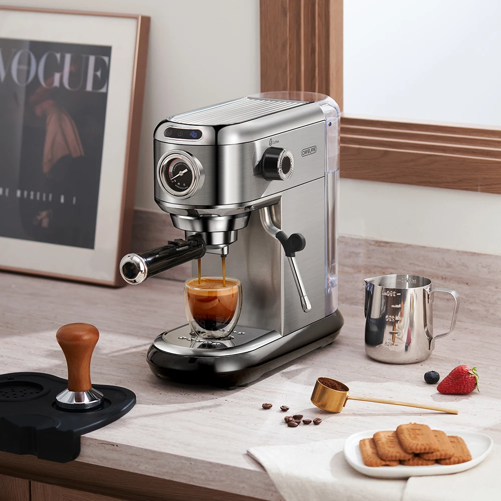 CafeLffe Coffee Maker Cafetera 20 Bar Inox Semi Automatic Super Slim ESE POD& Powder Espresso Cappuccino Machine Hot Water H11