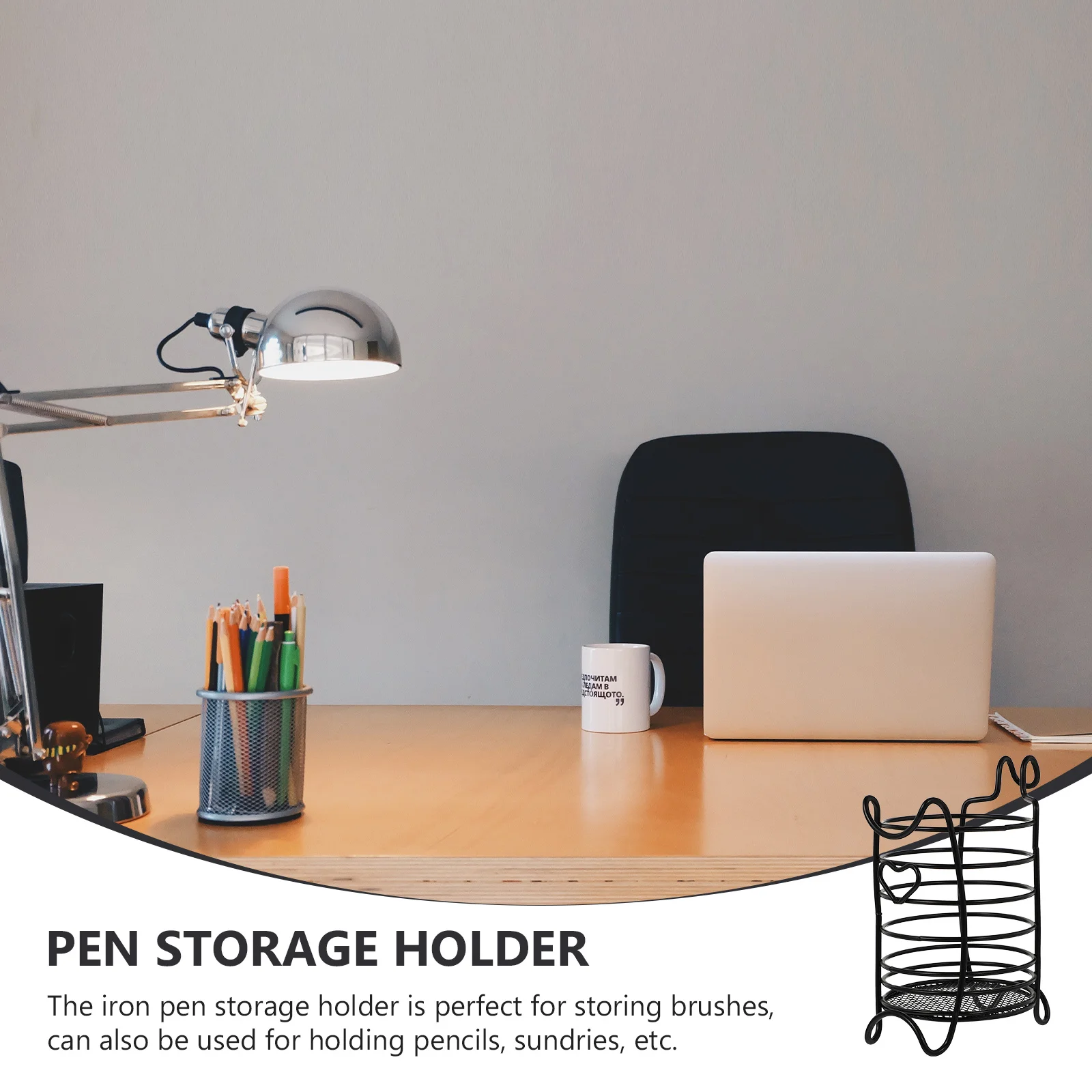 

1Pcs Iron Pen Holder Black Simple Desktop Organizer Multipurpose Storage Box for Office Home Makeup Brush Container