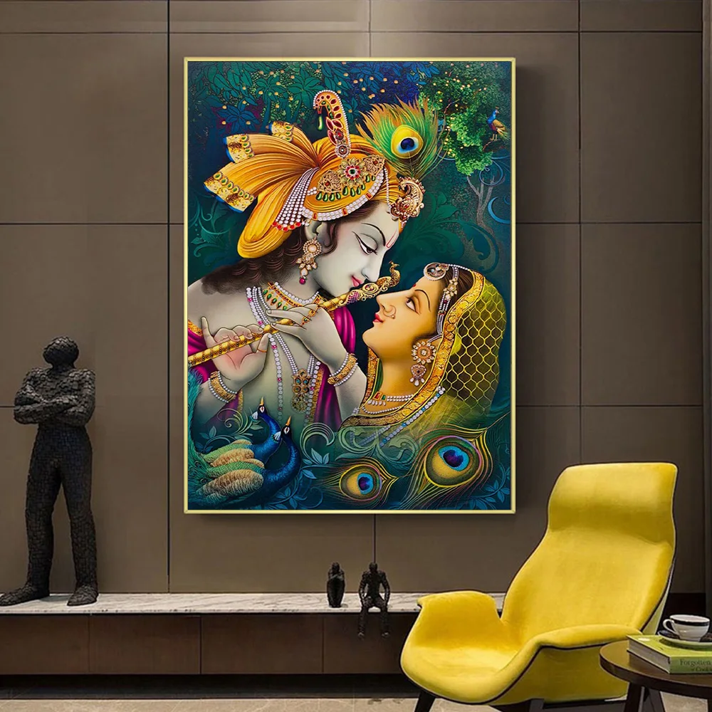 Religion Indian God Vishnu Krishna Radha Canvas Painting Wall Mural Art Poster Print Holiday Gift Living Room Bedroom Home Decor