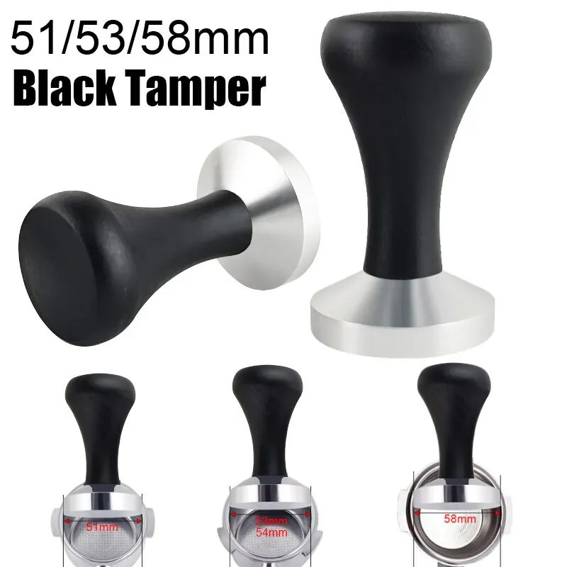 1PC 51/53/58mm Espresso Tamper with Black Wood Handle,Distributor Coffee Tampers For 51/54/58mm Portafilters Coffee Tools