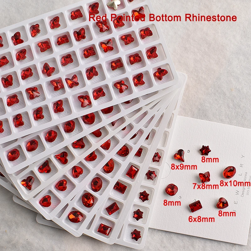 

20/50pcs Red Crystal Glass Mixed Shape Nail Art Rhinestone Sharp Bottom Stone Light Luxury 3D Manicure DIY Decoration