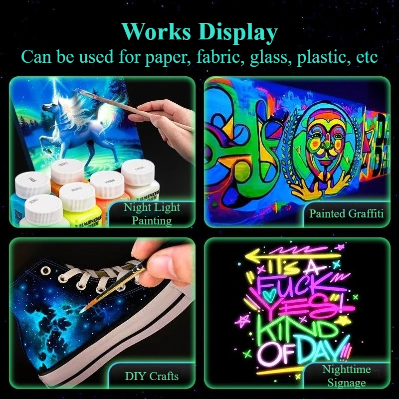 Leuchtendes Farbpigment, das im Dunkeln leuchtet, Acrylfarbe, 58 ml, wasserfest, Studentenbedarf für DIY-Dekoration, Kunstmalerei