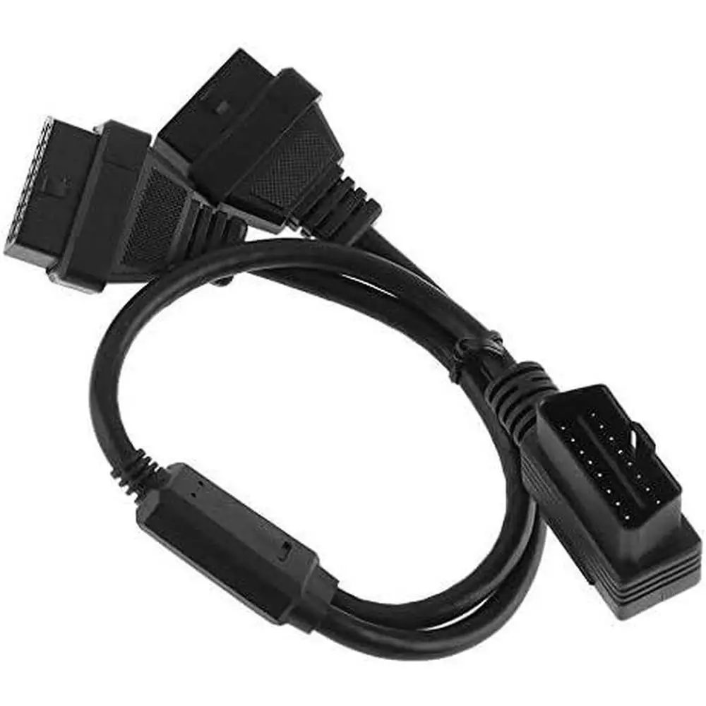 1Pcs OBD II 16 Pin 90 Degree 1 to 2 Extended Connector Adapter Cable For Various Models Black 30cm High-quality Car Accessories