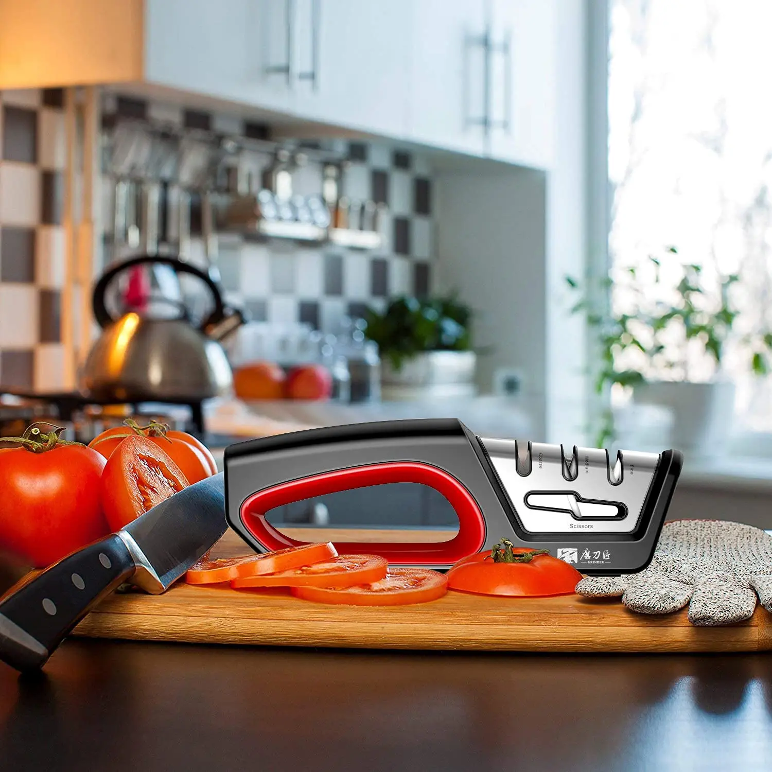 4 in 1 주방 샤프너는 톱니 모양의 칼날 칼과 가위, 다이아몬드 텅스텐 강철 세라믹을 ... - 5