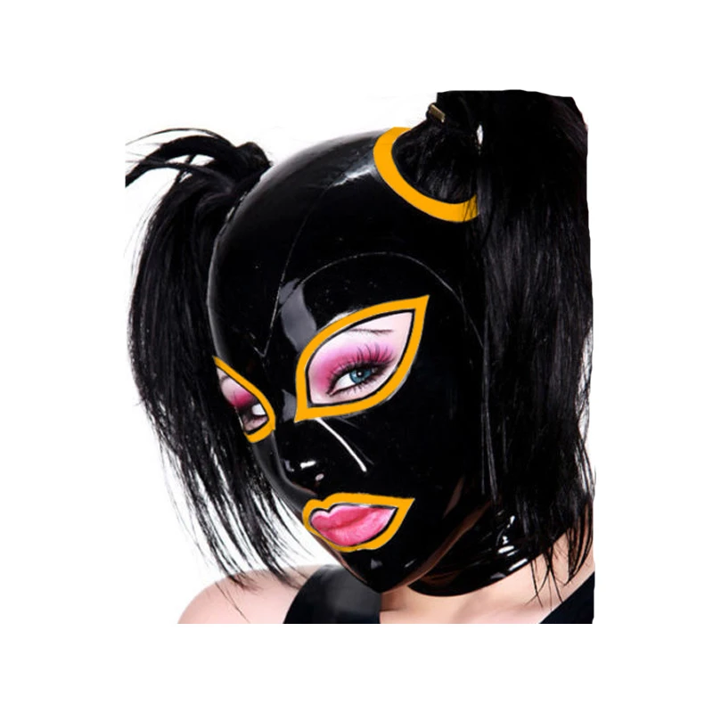 

Latex Rubber Women Orange and Black Cosplay Maske 0.4mm Size XXS-XXL