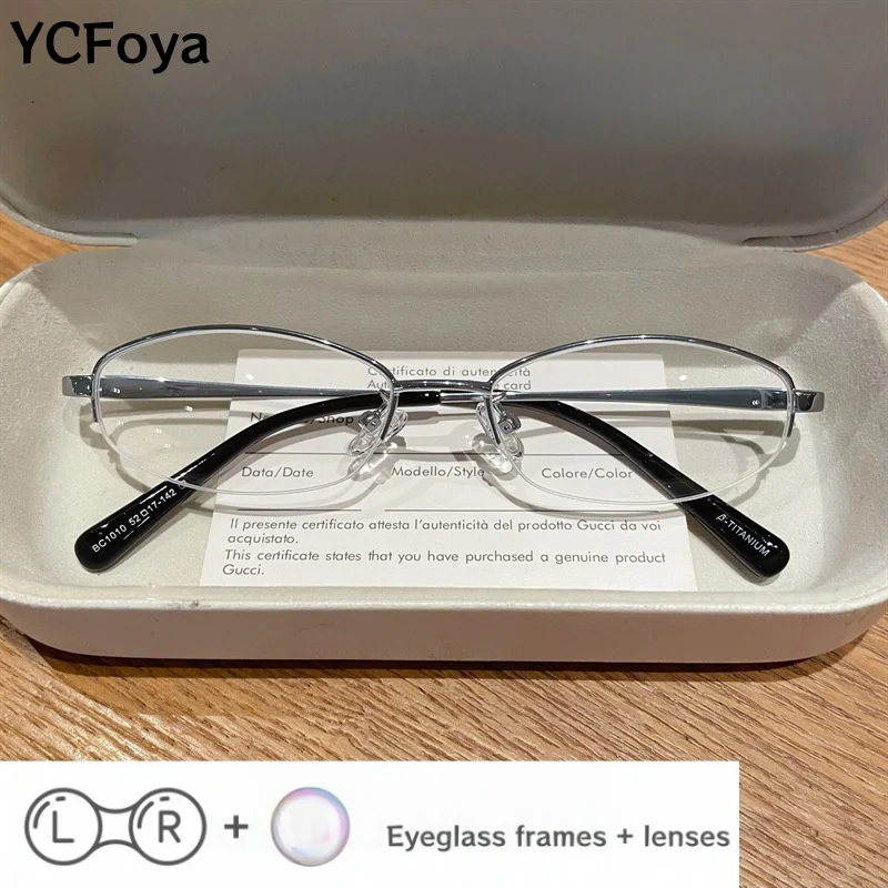

YCFoya Fashion Oval Half frame Women's Prescription Glasses Progressive Anti blue light Myopia Hyperopia Optical Eyewear 1010