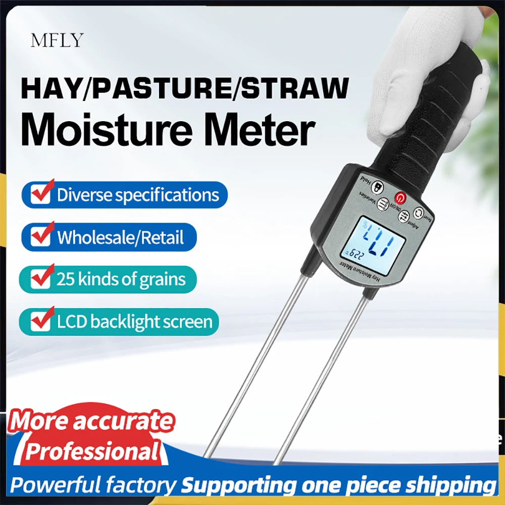 Hay Moisture Meter 0-80% Digital Backlight Display Humidity Content Tester for Guinea Grass Clover Soap Wort Wheat Straw
