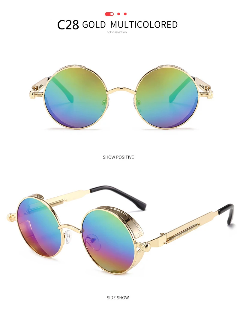 BOYSEEN 2025 Vintage Steampunk Sonnenbrille Frau Männer Runde Luxus Metall Retro Sonnenbrille Hiphop Stil Brillen UV400 – Detail 38