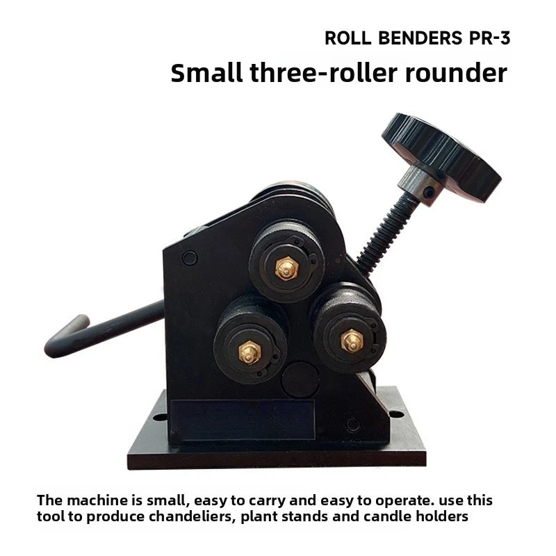 Mini Manual Rolling Machine, Hand Crank 3 Roller Bending Tool, Small Sheet Metal Roll Bender for Metal Processing
