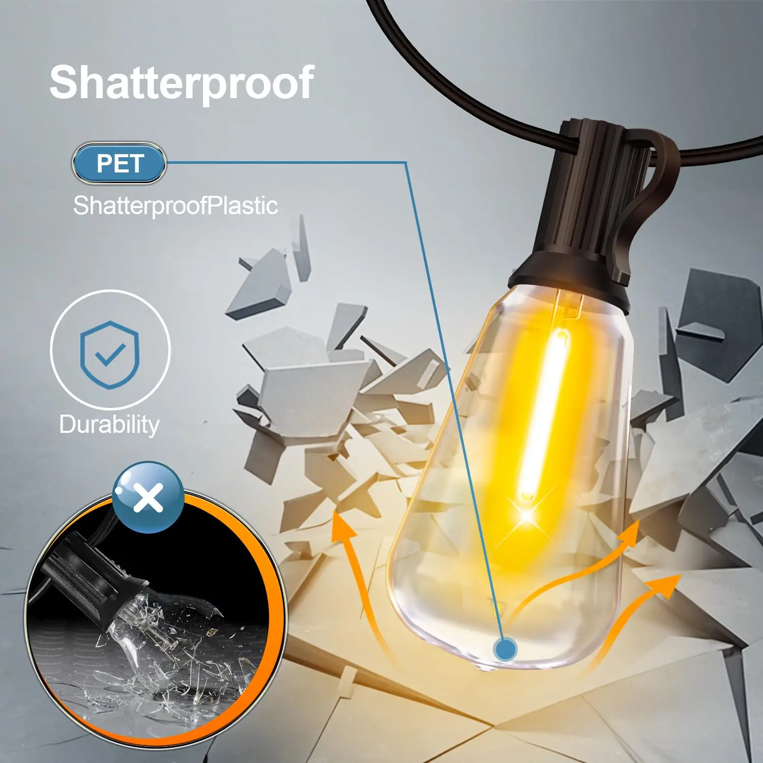 Lampu String LED Outdoor 200FT Tahan Air 2700K ST38 Lampu Globe LED Outdoor untuk Patio dengan Lampu Bohlam untuk Taman