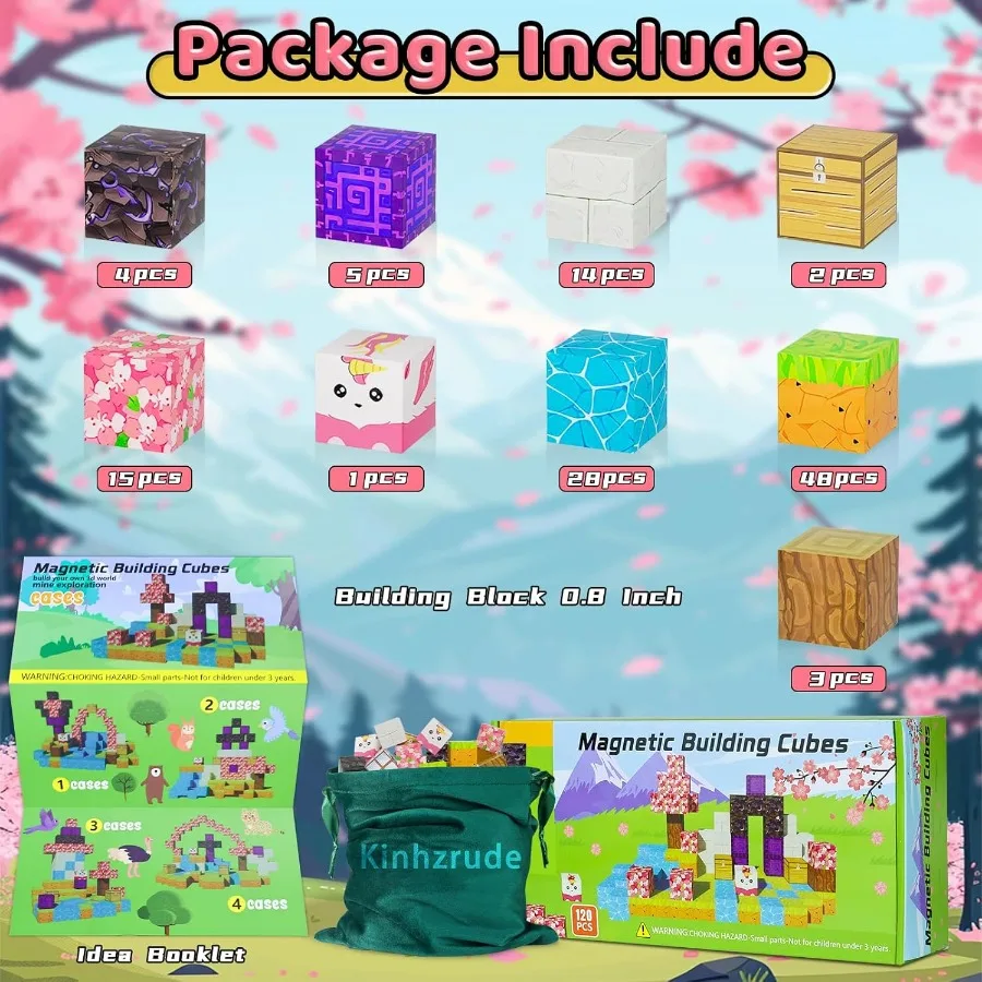 Magnetische Blöcke – 120-teiliges Spielzeugbauset, magnetische Bausteine, STEM-Sensorspielzeug, kreatives Geschenk für Jungen und Mädchen im Alter von 3 Jahren, Cher