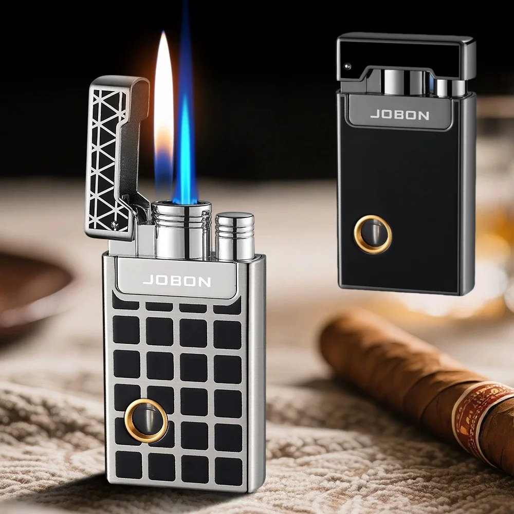 

JOBON Metal Double Fire Switching Inflatable Lighter Windproof Jet Flame Visible Window Cigar Igniting High End Men's Gift
