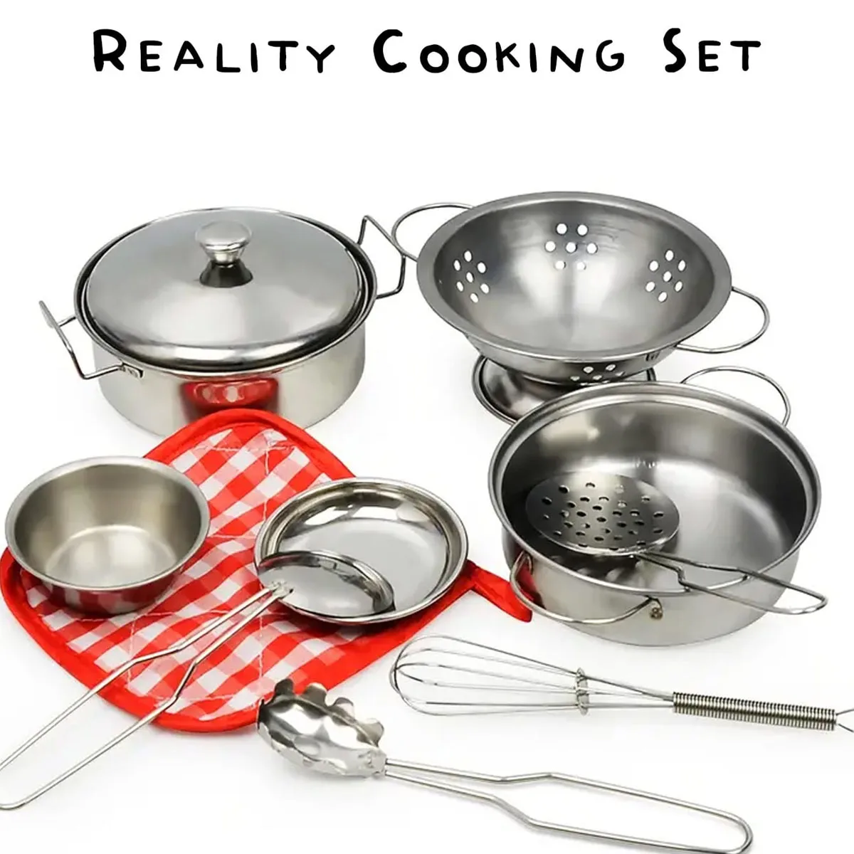 Mini-Küchenspielzeug aus Edelstahl, Spielhaus-Kochgeschirrspielzeug für Kinder, Kochgeschirr, Töpfe, Spielset, pädagogisches Küchenspielset