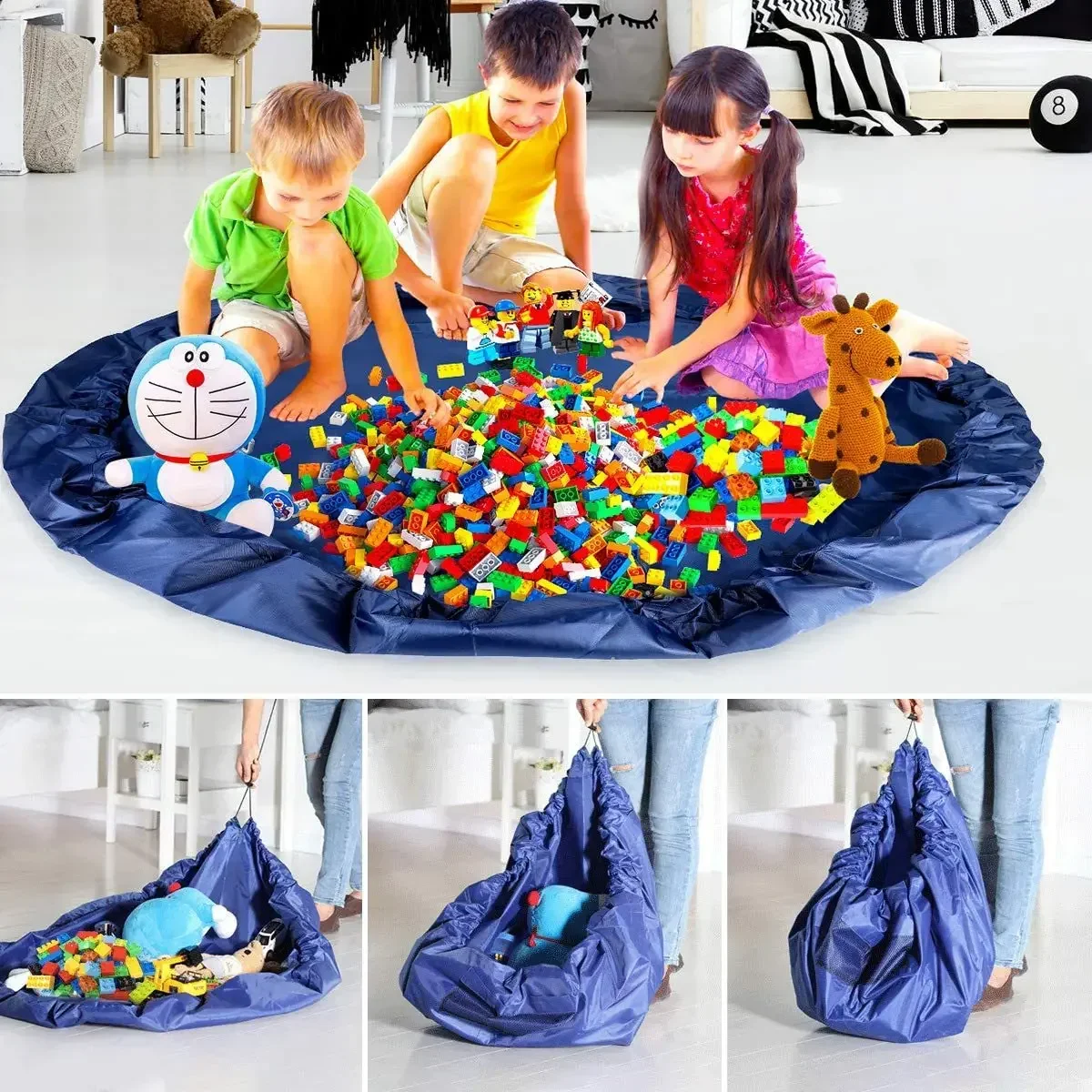 Toy Fast Storage Bag Oversized Diameter 145cm Baby Home Outdoor Children's Toy Drawstring Storage Mat Cute Luggage Organizer