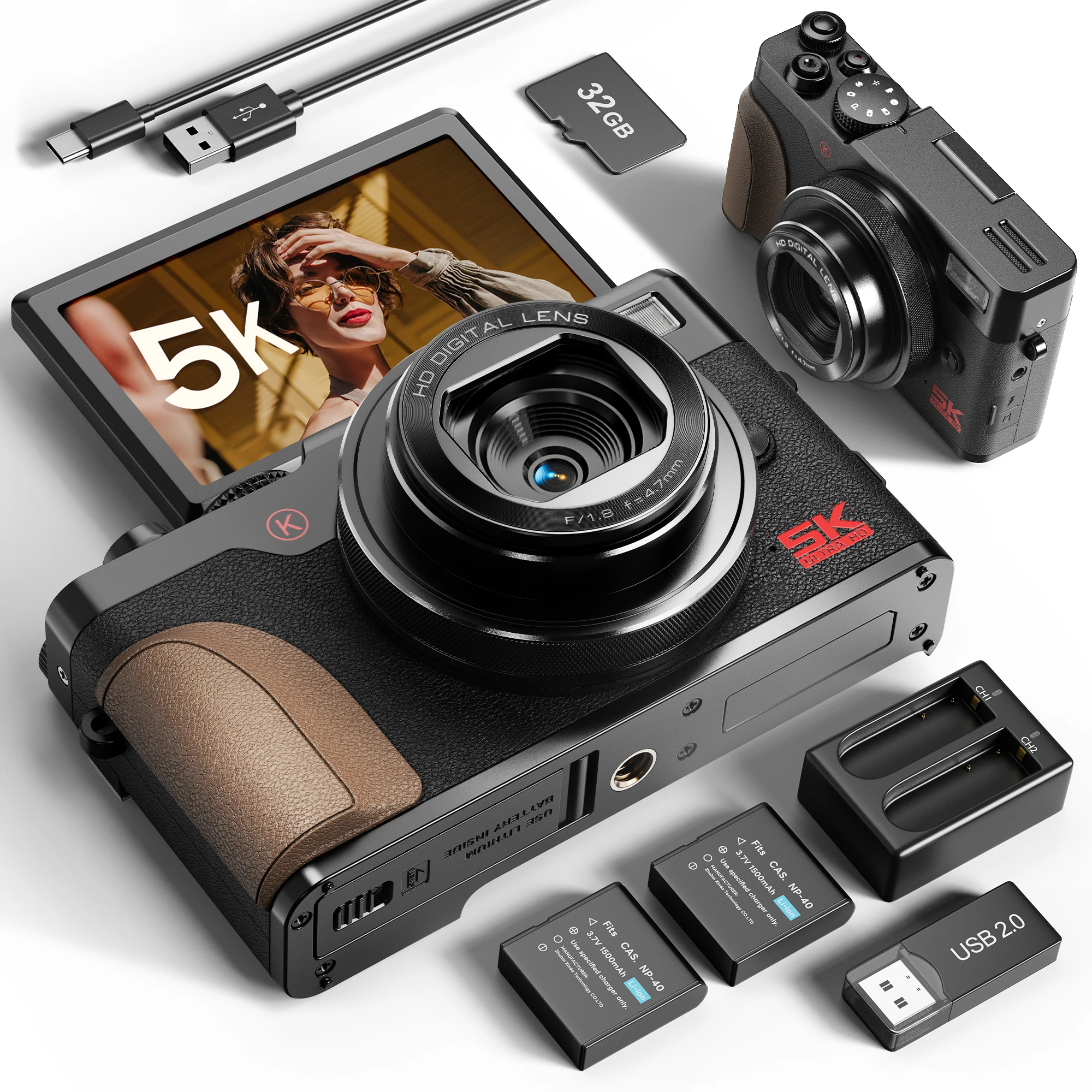 Cámara Digital NBD K100C de 64MP 5K Retro para Vlogging con Zoom 18X, Pantalla Abatible Compacta, Envío Rápido, Regalo para Chicas
