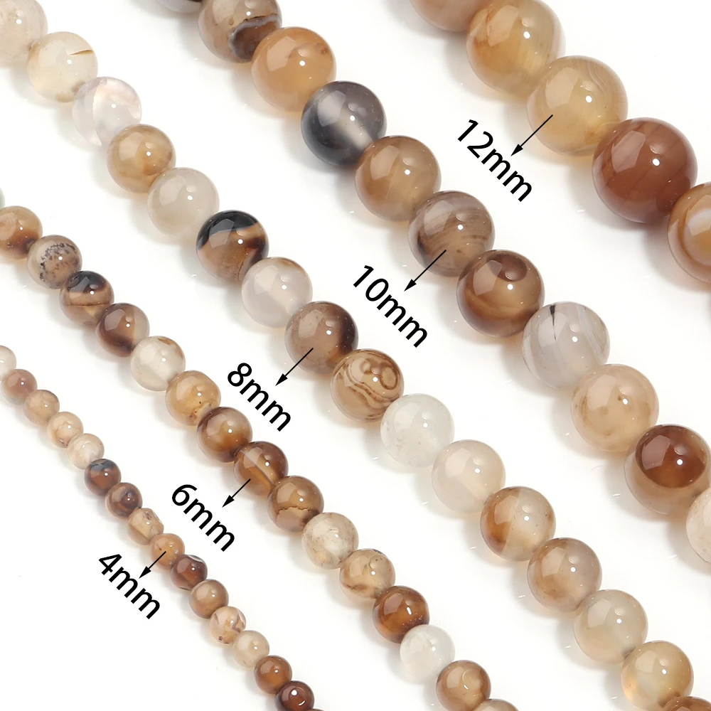 1 سلسلة 4/6/8/10/12 مللي متر بني فاتح مخطط العقيق الخرز الحجر الطبيعي الخرز لصنع المجوهرات سوار ذاتي الصنع قلادة لوازم