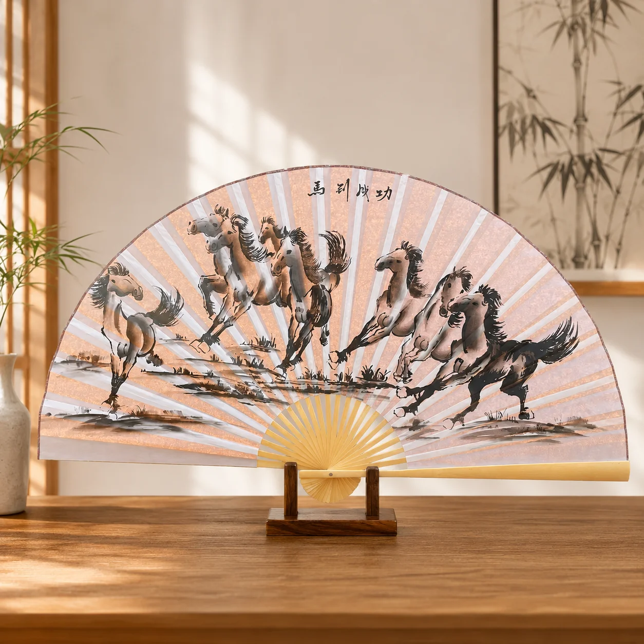 160cm Oversized Chinese Wall Hanging Fan, Bamboo Frame,Traditional Wall Ornament for Living Room Teahouse Home Decoration