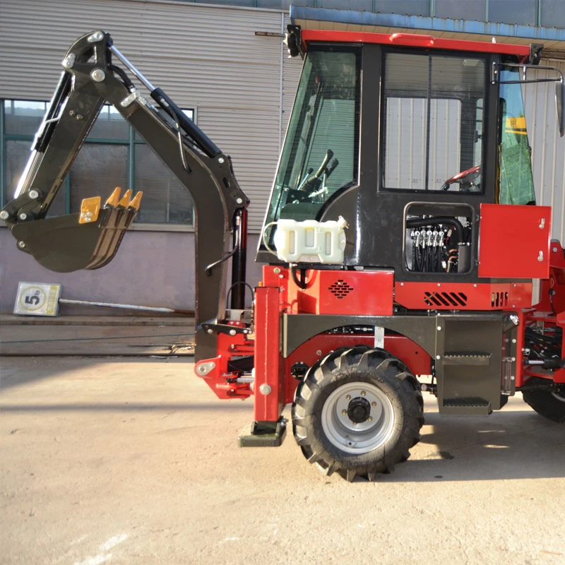 Backo Loader 4x4. Kleine graafmachinelader kan in de voorkant en schop in de achterkant worden gebruikt in een graafmachinelader