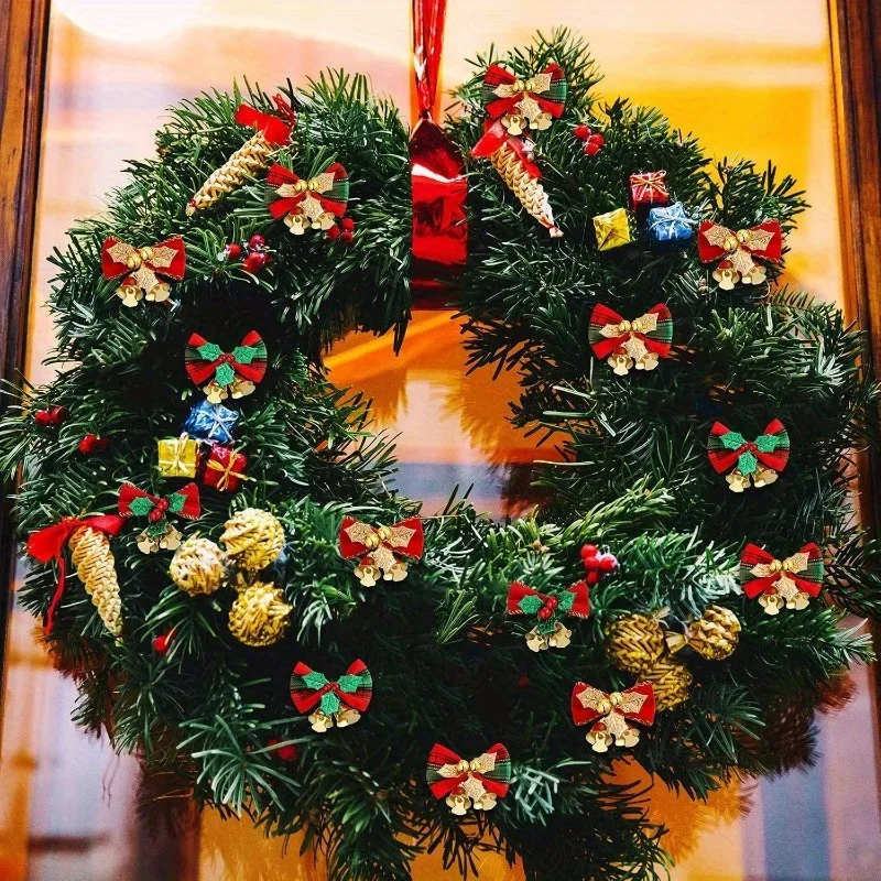 Mini Christmas Bow with Bell Black and Gold Durable Polyester for Crafts Tree Wreath Holiday Decorations Xmas Ornaments