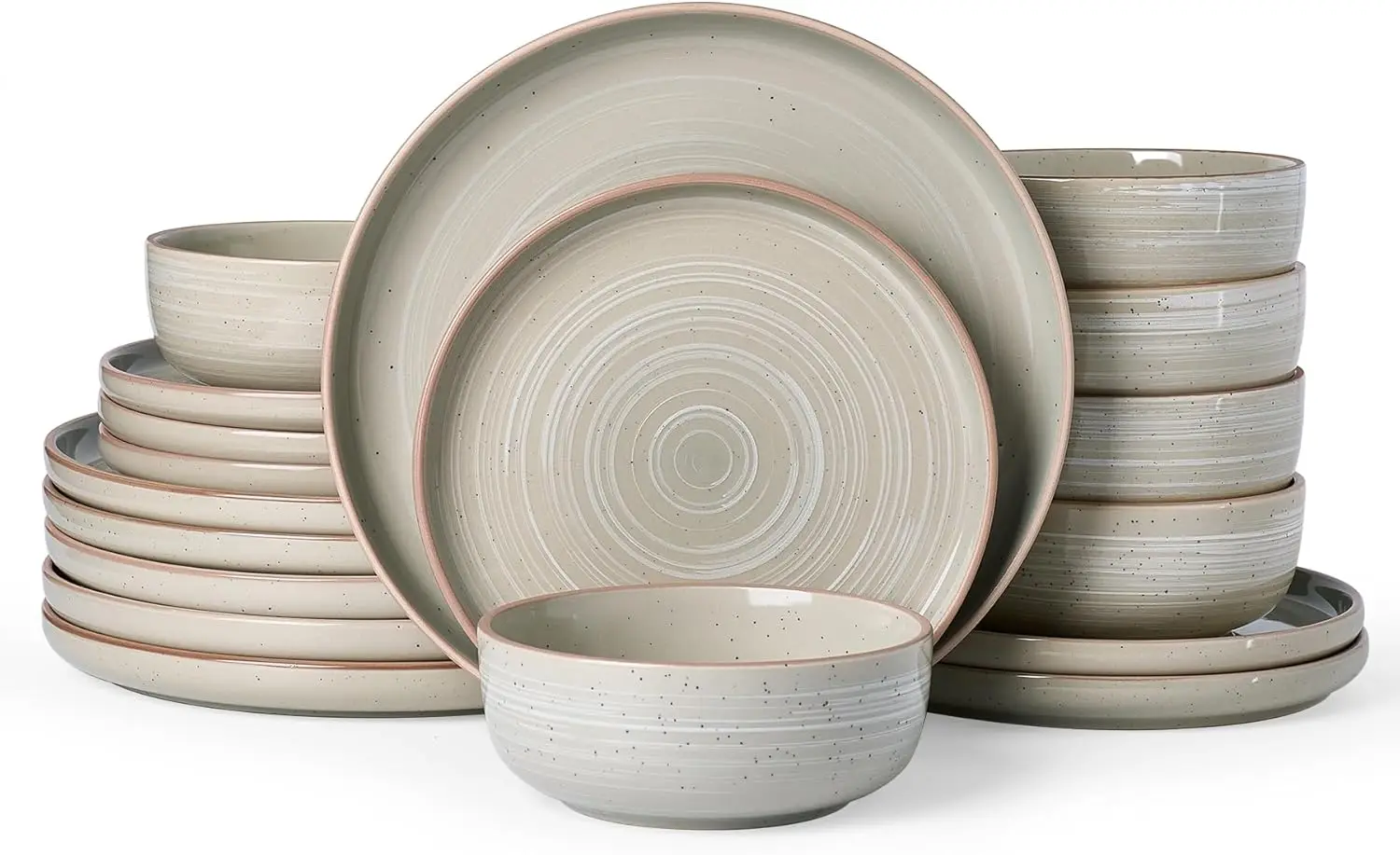 Juego de Vajilla de Gres de 18 Piezas para 6 Personas, Apto para Microondas y Lavavajillas, en Color Verde Matcha