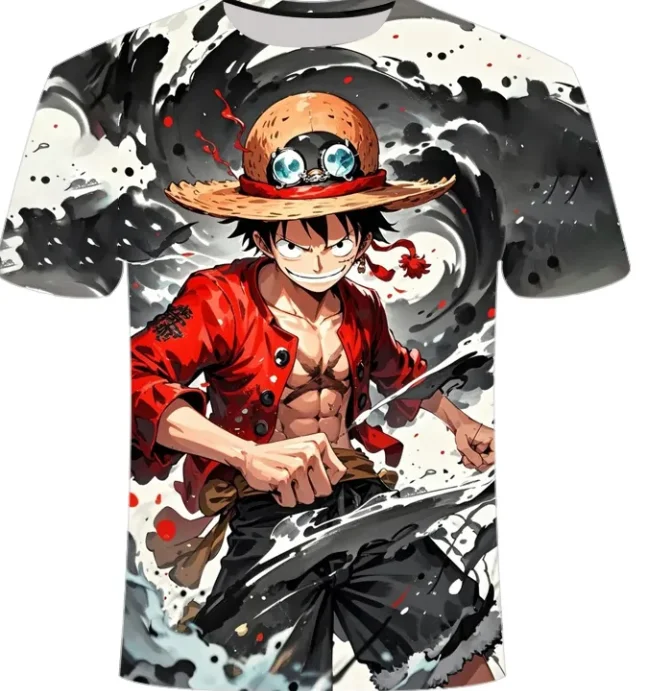 

One Piece T-shirt for Men, Summer Luffy, Zoro, Ace Anime Merchandise, Short Sleeve, Trendy Brand
