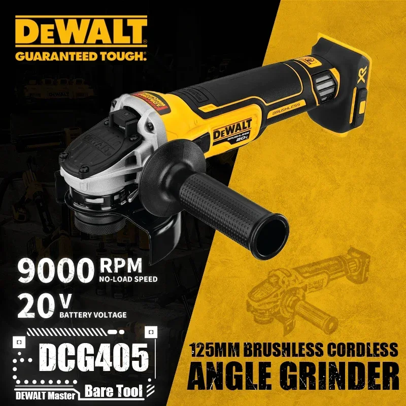 Dewalt 브러시리스 무선 슬라이드 스위치, 킥백 브레이크 장착 소형 앵글 그라인더, 20V 9000RPM 베어 도구, DCG405, 125mm, 4.5 인치