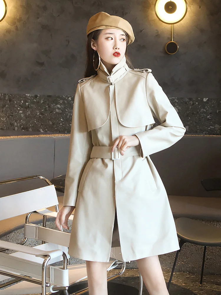 

2023 New Genuine Sheepskin Leather Jackets Women Spring Autumn Women's Windbreaker Jacket Long Slim Female Coat Femme