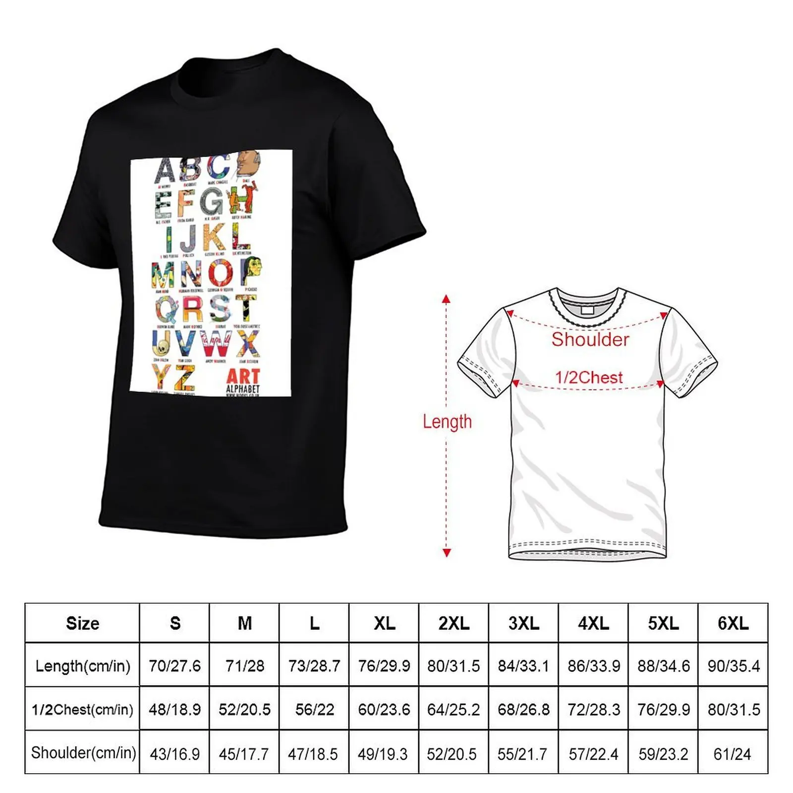 Art Alphabet by Russ Iden Art T-Shirt, Summer Casual Cotton Tee, Oversized Streetwear Tops, Vintage Graphic Print, 100% Cotton
