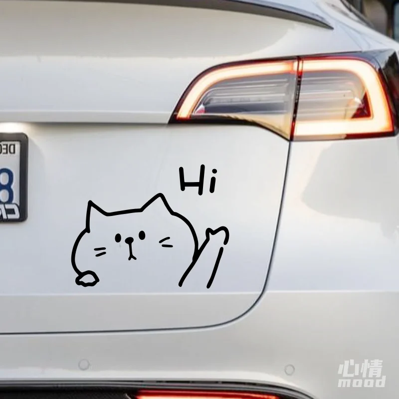 Cute Cat Hi Car Sticker Rear Windshield Trunk Triangle Window Body Decoration Sticker Waterproof Vinyl Dcals