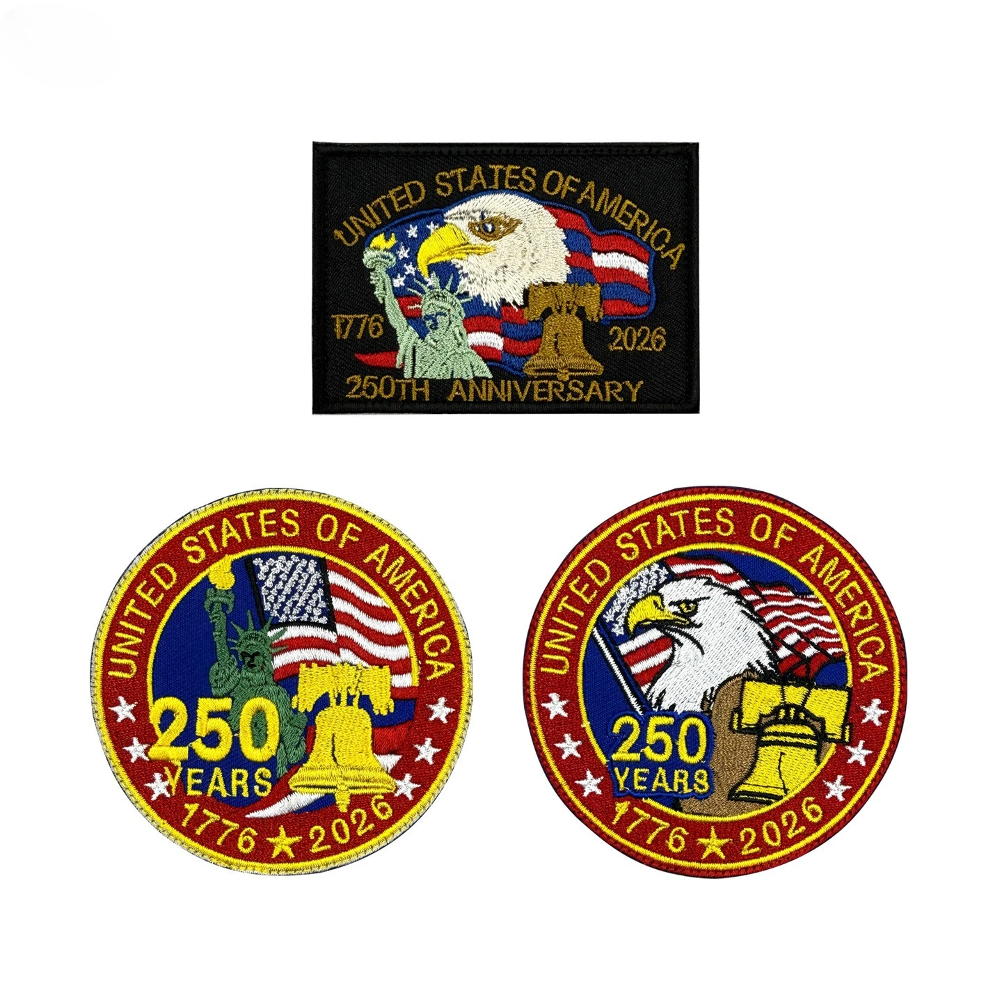 USA 250. Jubiläums-Patch 1776-2026 Amerikanische Flagge Adler Freiheitsstatue Besticktes Taktisches Klett-Abzeichen für Rucksack – Detail 1