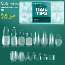 Nailpop 600 Stück weiche Gel-X-Nagelspitzen, vollständige Abdeckung, Sarg, Stiletto, künstliche Nägel, extra kurz, mandelförmig, quadratisch, Soak-Off-Gel, falsche Nagelspitzen