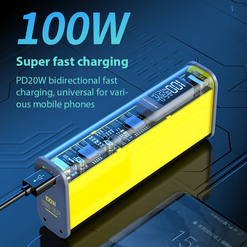 PD100W Transparent Power Bank Case 18650*8/21700*4 With board DIY Powerbank Case Suit USB TYPE C Two-way Fast Charging Housing