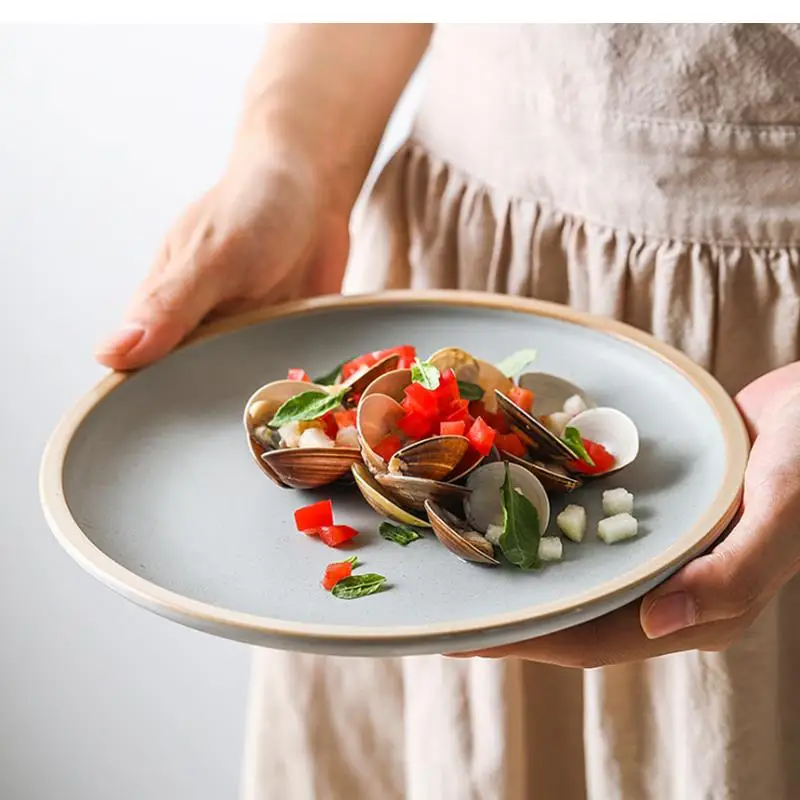 

Nordic Simple Ceramic Dinner Plate Western Steak Household Plates Round Flat Dish Tableware Supplies