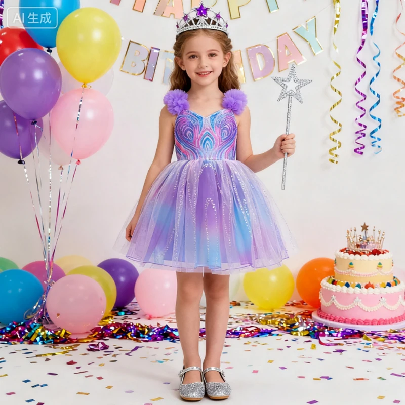 

Carnival Costume Girl Cosplay Witch Costumes Purple Tutu Princess Dress Movie Grinda Evil Witch Girls Dress With Accessories