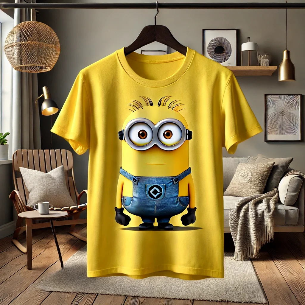 MINISO CHATGPT Designed Minions Cotton T-shirt Fashion Round Neck T-shirt Men Women Short Sleeve Oversized Kids/Adult Tops