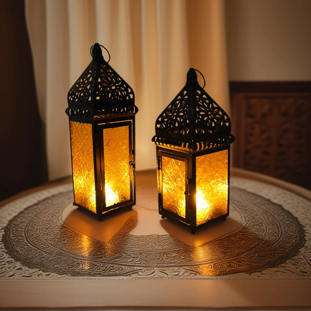 

Amazon's new European-style wrought iron candle holder color embossed glass portable lamp home decoration atmosphere ornament