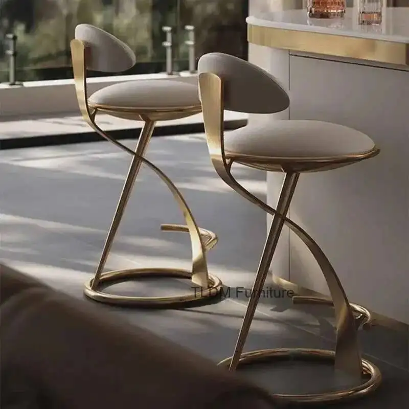 

High Light Luxury Designer Bar Chairs Italian Stool Home Stainless Steel Cafe Kitchen Backrest Bar Chair Creative Bar Furniture