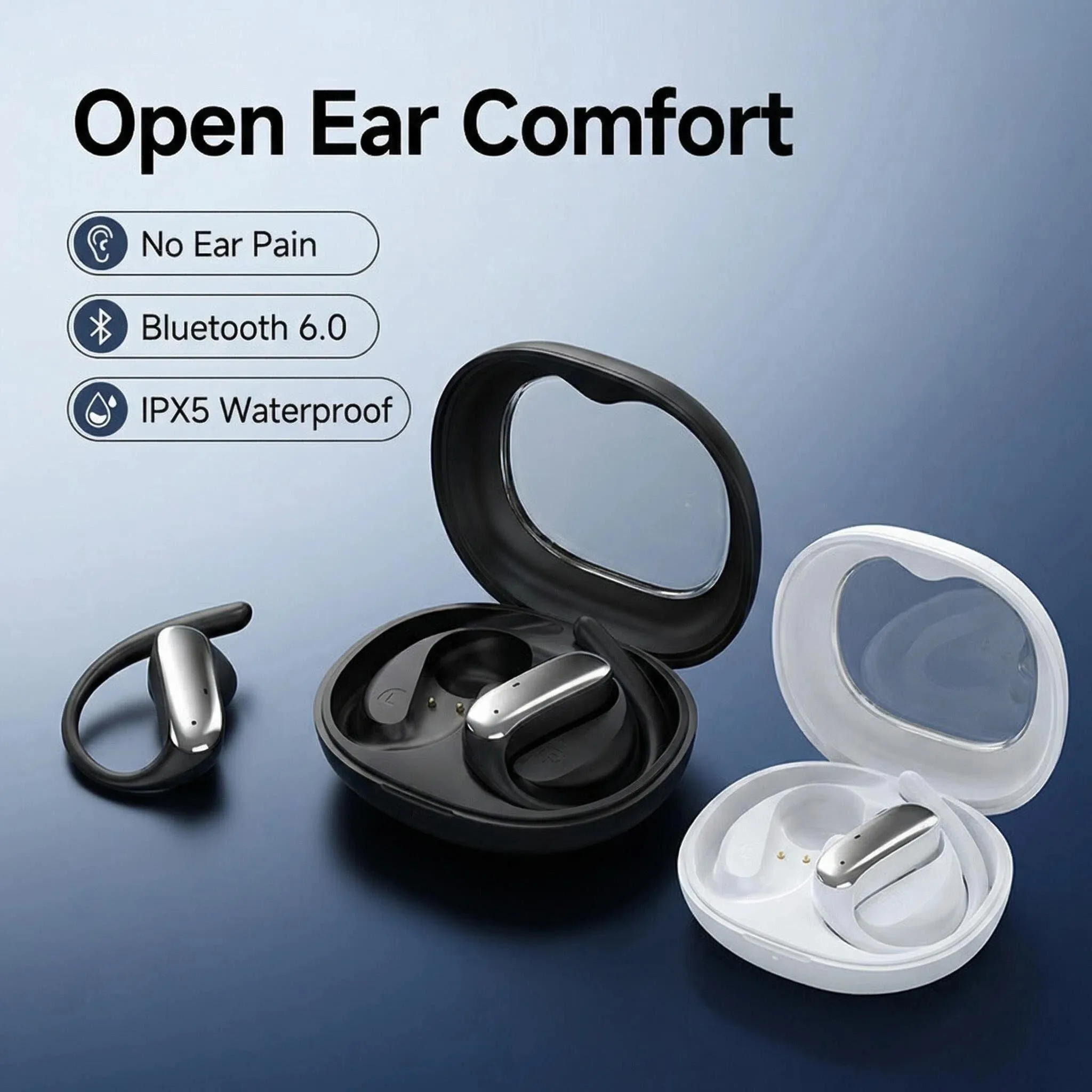 Open wireless headset Bluetooth 6.0, 12h long battery life HiFi stereo headset and microphone sports running exercise