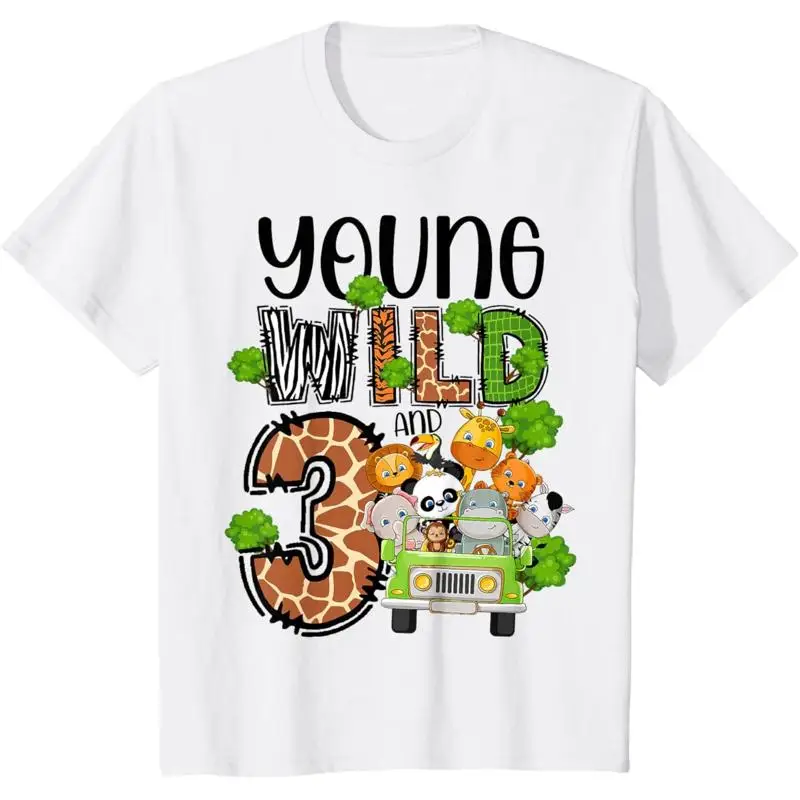 

Kids 3Rd Birthday Toddler Young Wild Three 3 Year Old Safari Zoo T Shirt
