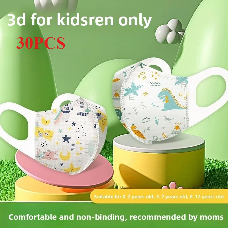 

3D Kids Face Mask for Boys & Girls, Cute Cartoon Animal Design, Breathable & Comfortable for Children 0-14 Years, 30 pieces/bag