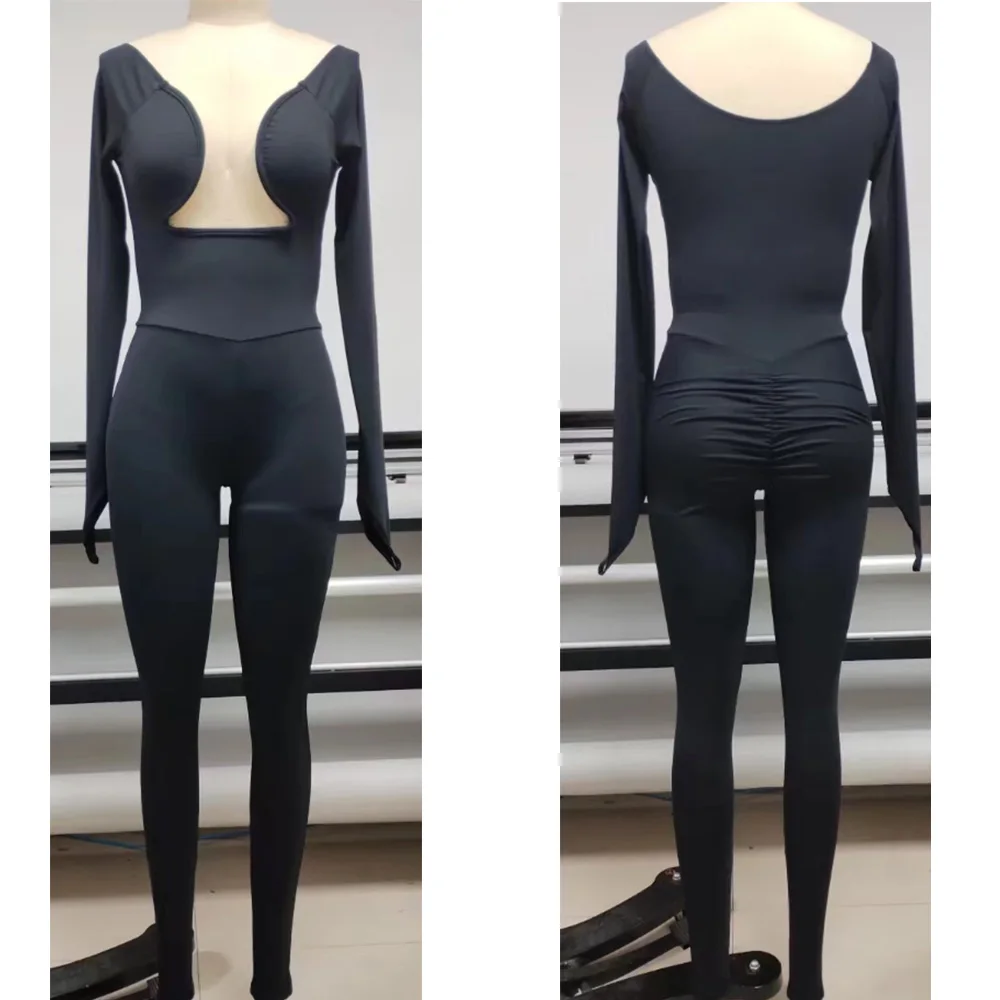 Sports Fitness One-Piece Yoga Jumpsuits Women Long Sleeve Workout Clothes Running Sportswear Black Sexy Tight fitting Jumpsuit