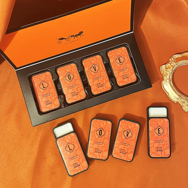 

Набор из 4-х твердых духов для женщин и мужчин, цветочный фруктовый аромат, стойкий, легкий парфюм, подарок на каждый день