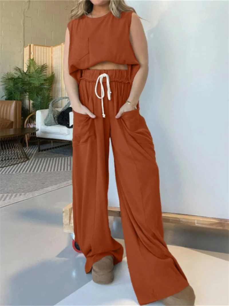 Streetwear 2 Piece Sets Women Outfit Summer Clothes Women 2024 O-Neck Sleeveless Tank Top and Pants Sets Tracksuits Woman Sets