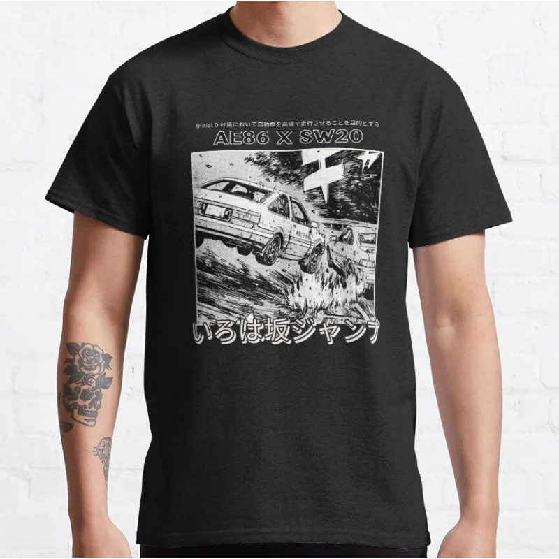 

AE86 vs SW20 IROHAZAKA Jump 80s Vintage Anime Initial D Japan manga Mountain Drift Racing Graphic T Shirts large size S-6XL