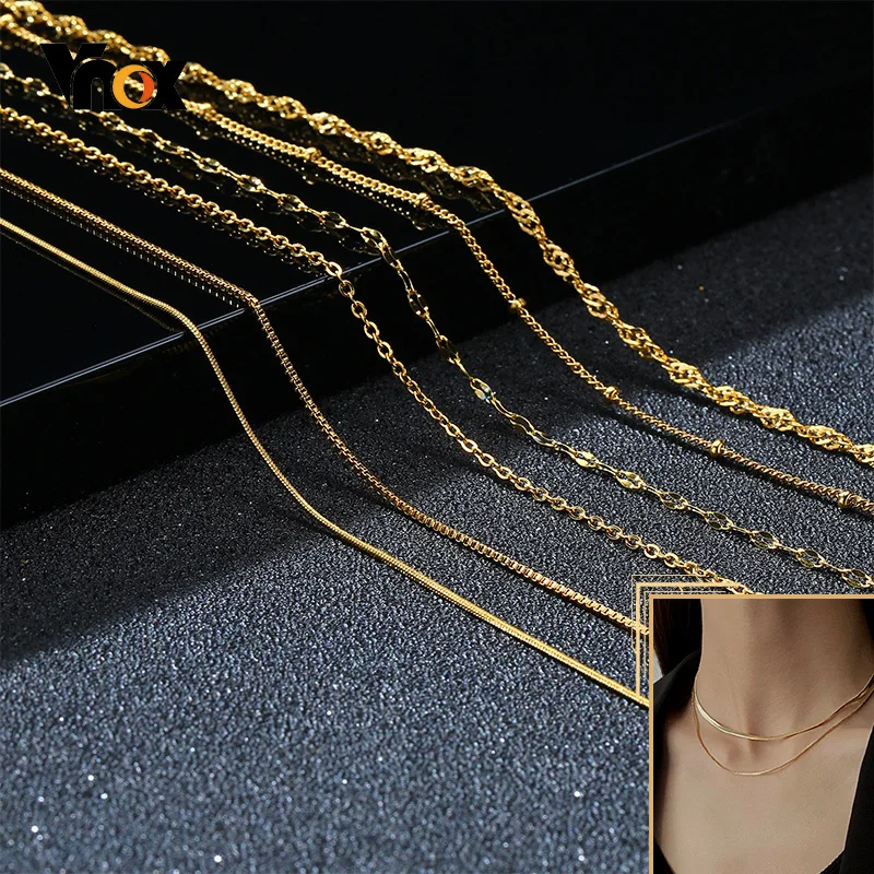 Vnox Basic Thin Snake Box Singapore O Chain Necklaces for Women Gold Color Stainless Steel Choker Jewelry 40-45cm Length