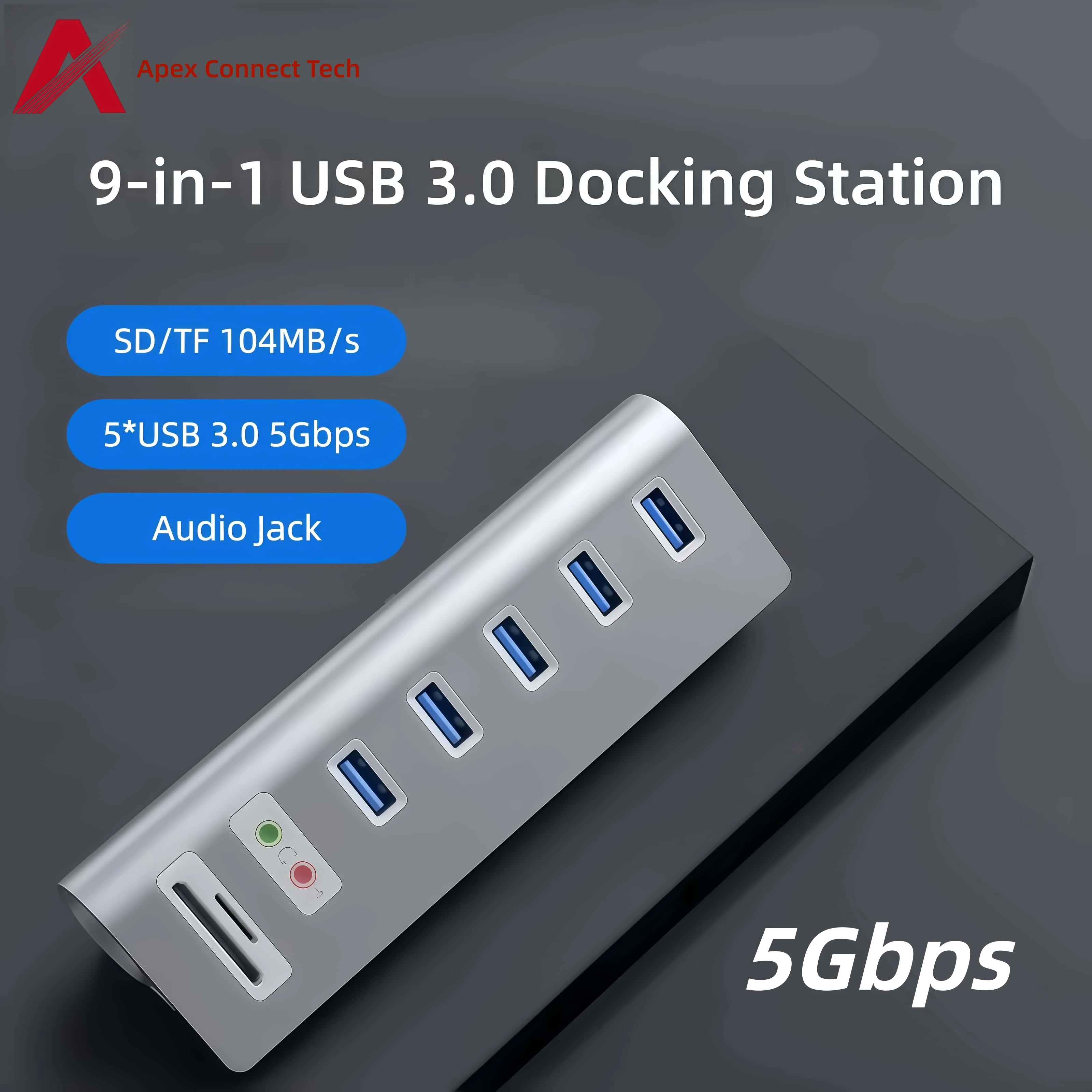 Hub USB 3.0 5Gbps Kecepatan Tinggi 9 in 1 Jack Audio Pembaca Kartu SD TF 3.0 dengan Catu Daya USB Splitter Multi Port untuk Laptop PC