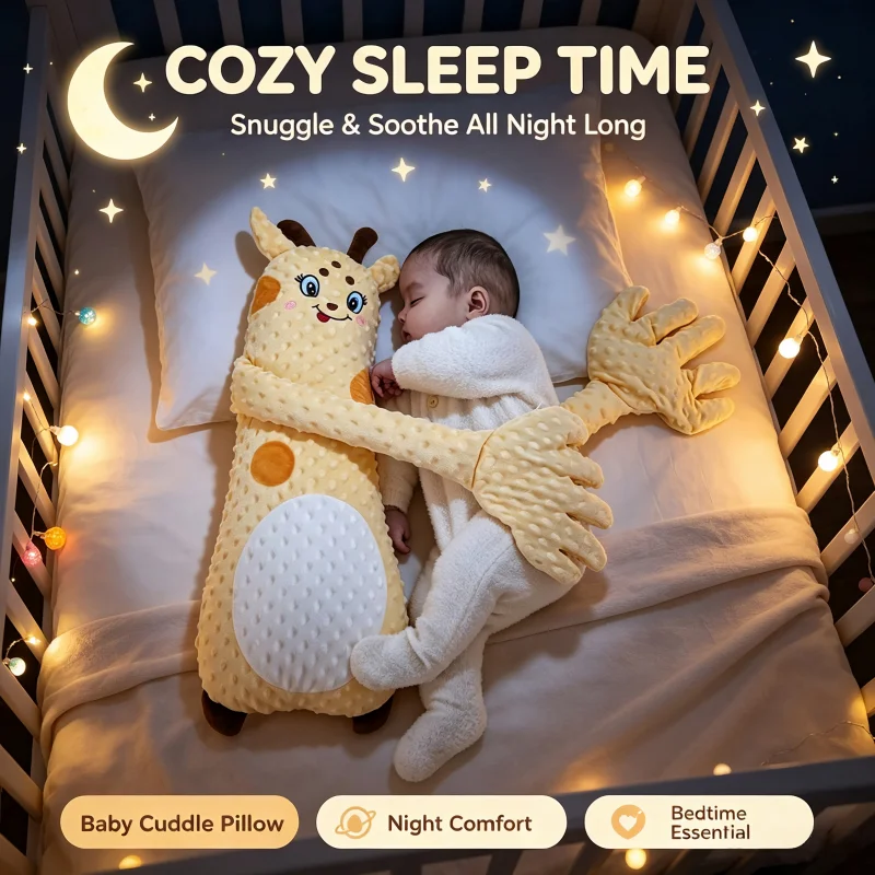 Cuscino per braccia con giraffa, giocattolo morbido da abbracciare, simulazione di mani che accarezzano, superficie a pois, supporto per il sonno, regalo per neonati