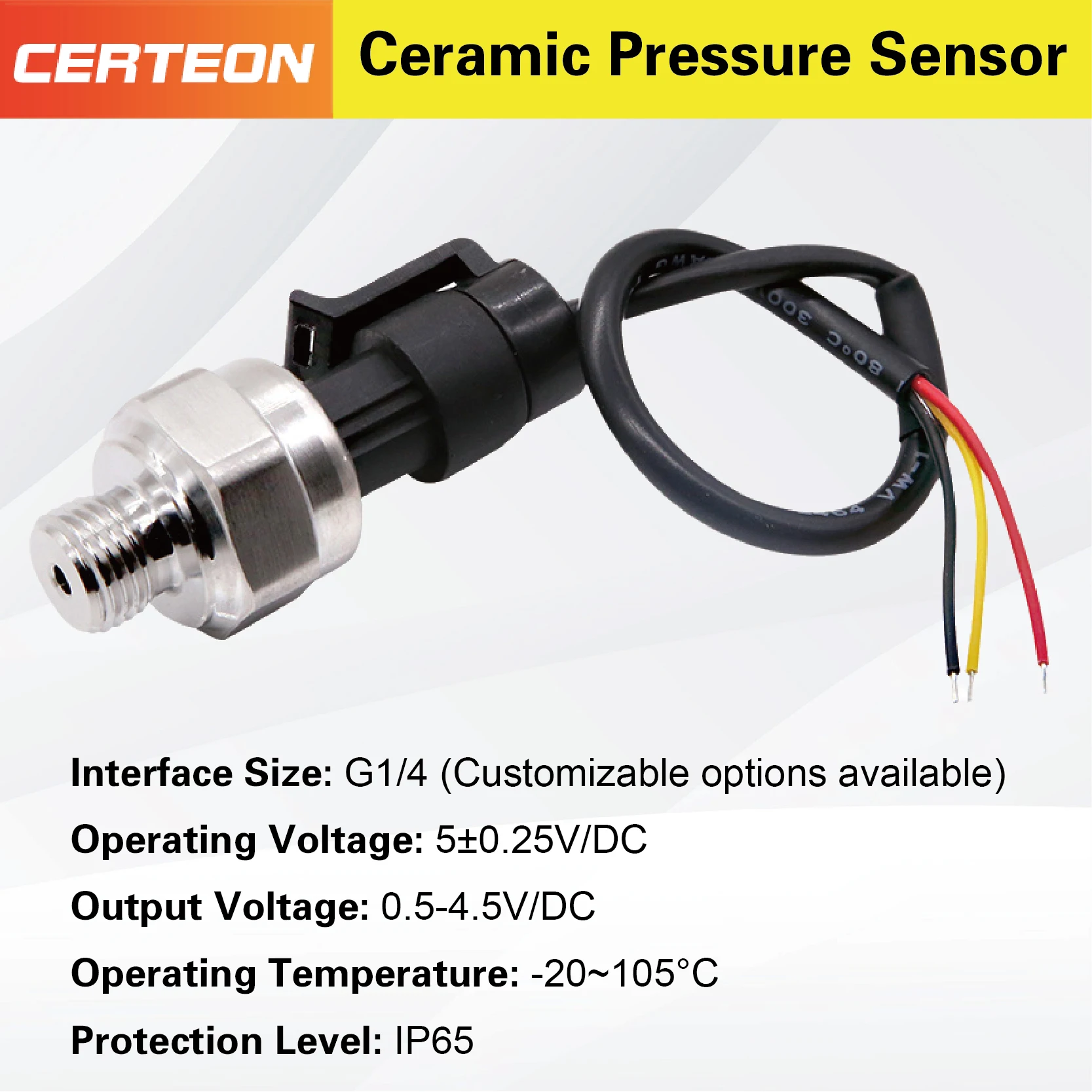 G1/4 Ceramic Pressure Sensor High-Accuracy Compact Pressure Transducer for Gas and Liquid Industrial Waterproof Design