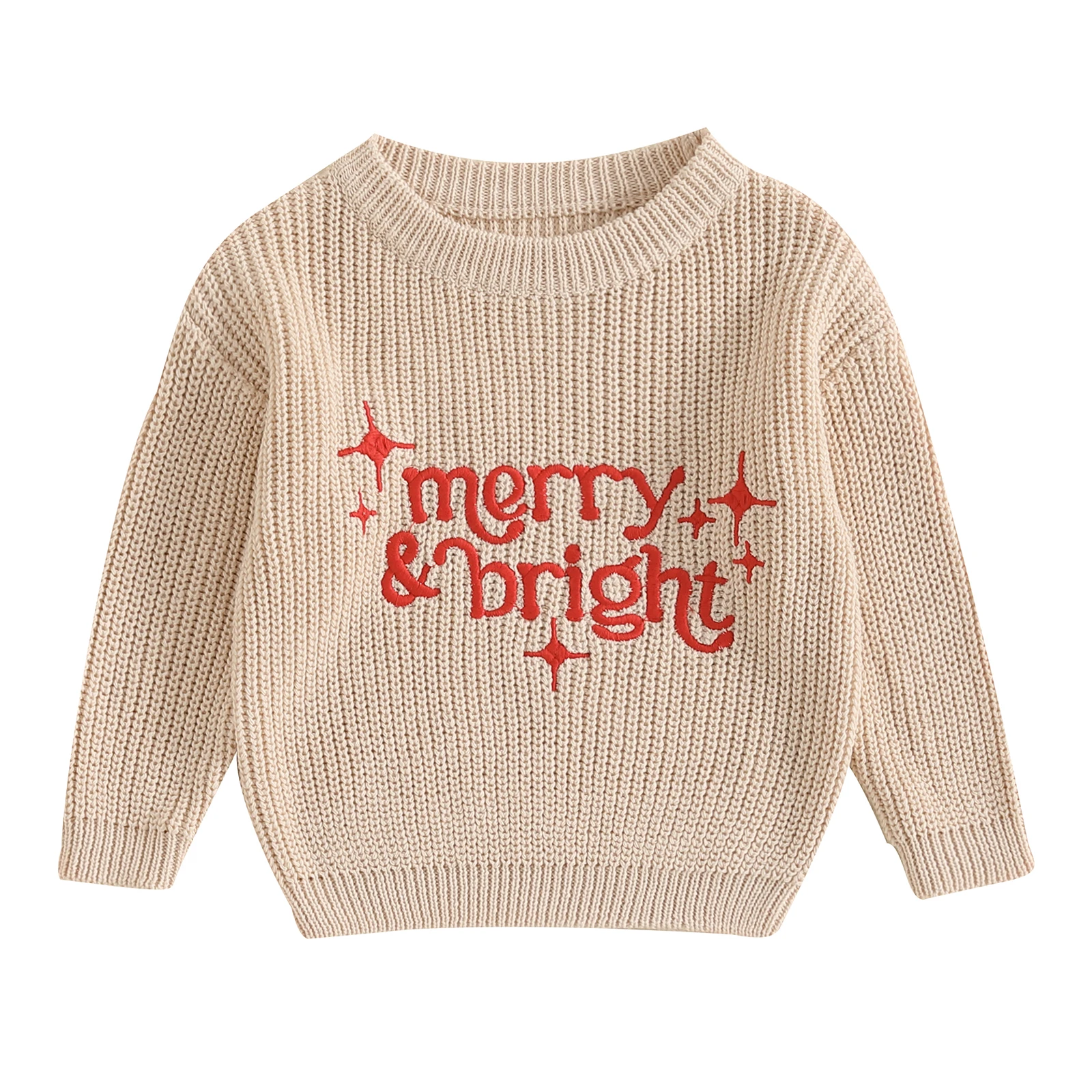 

Baby Christmas Sweaters Long Sleeve Star Letter Embroidery Knit Pullovers Infant Jumper Sweaters 0-3 Years