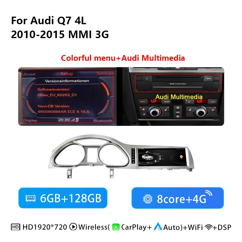 10,25 inch draadloze Carplay Android 14 autoradio voor Audi Q7 4L 2005-2015 multimediasysteem GPS navigatiescherm 4G audio DSP